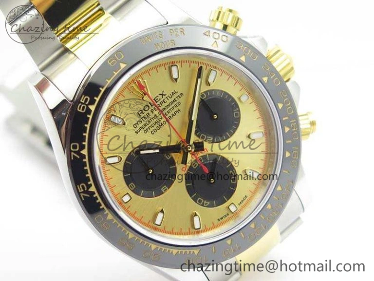 Daytona SS YG Ceramic Bezel JH Best Edition Gold Dial On SS YG Bracelet A7750