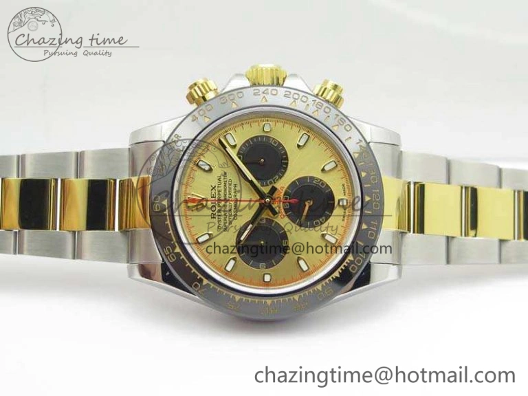 Daytona SS YG Ceramic Bezel JH Best Edition Gold Dial On SS YG Bracelet A7750