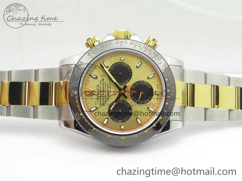 Daytona SS YG Ceramic Bezel JH Best Edition Gold Dial On SS YG Bracelet A7750