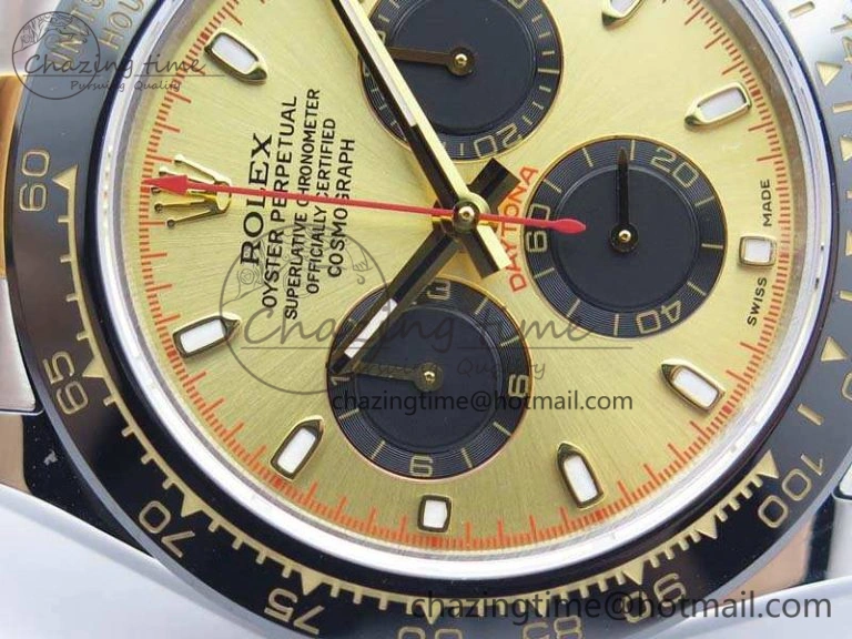 Daytona SS YG Ceramic Bezel JH Best Edition Gold Dial On SS YG Bracelet A7750