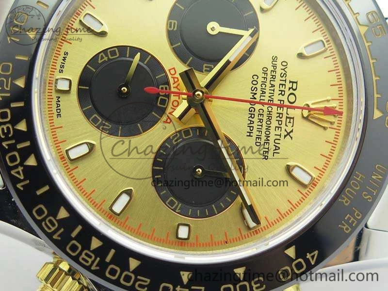 Daytona SS YG Ceramic Bezel JH Best Edition Gold Dial On SS YG Bracelet A7750