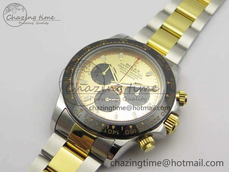 Daytona SS YG Ceramic Bezel JH Best Edition Gold Dial On SS YG Bracelet A7750