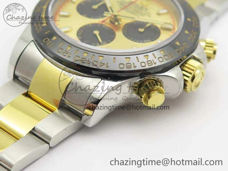 Daytona SS YG Ceramic Bezel JH Best Edition Gold Dial On SS YG Bracelet A7750