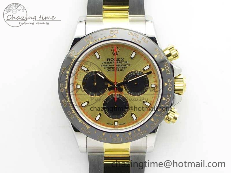 Daytona SS YG Ceramic Bezel JH Best Edition Gold Dial On SS YG Bracelet A7750