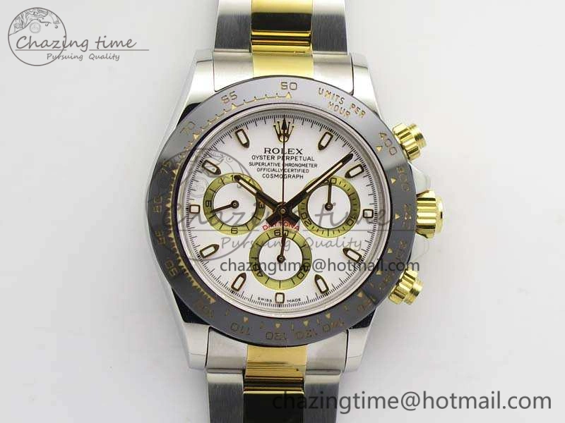 Daytona SS YG Ceramic Bezel JH Best Edition White Dial On SS YG Bracelet A7750