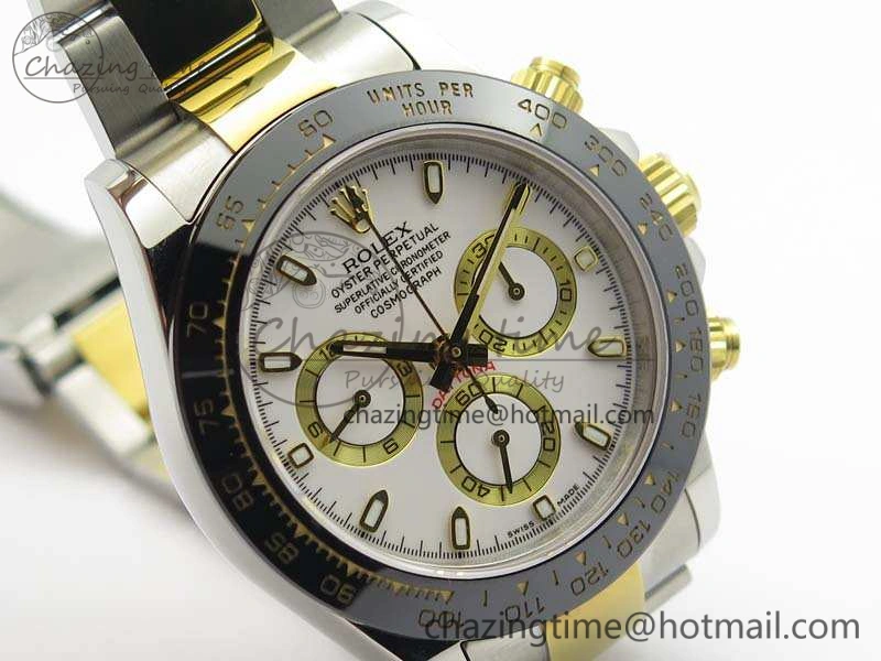 Daytona SS YG Ceramic Bezel JH Best Edition White Dial On SS YG Bracelet A7750