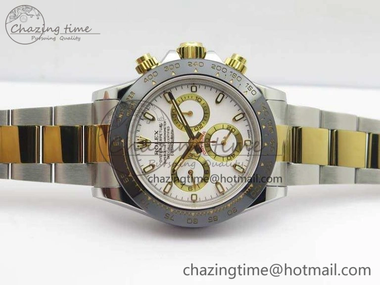 Daytona SS YG Ceramic Bezel JH Best Edition White Dial On SS YG Bracelet A7750