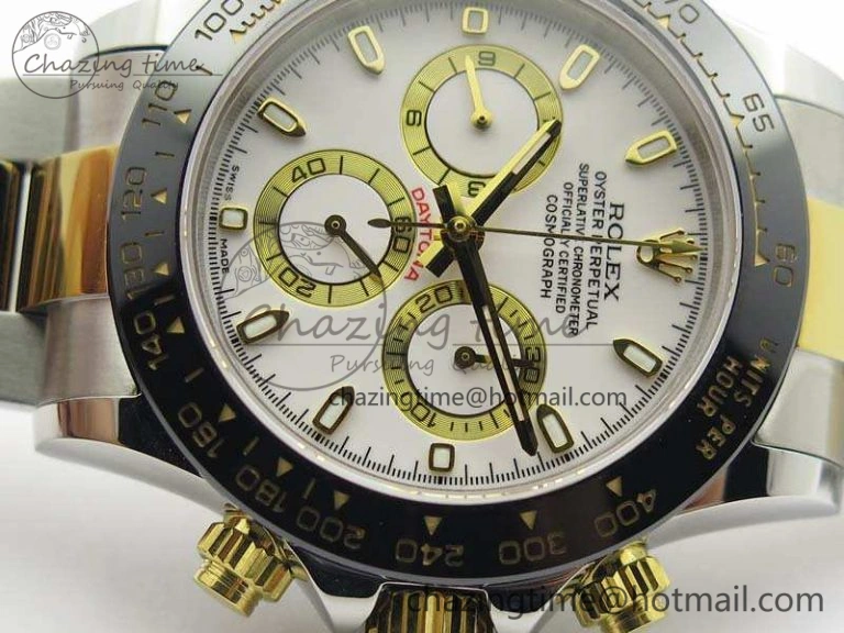 Daytona SS YG Ceramic Bezel JH Best Edition White Dial On SS YG Bracelet A7750