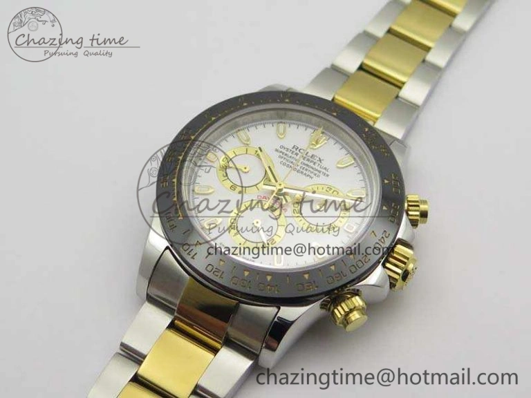Daytona SS YG Ceramic Bezel JH Best Edition White Dial On SS YG Bracelet A7750