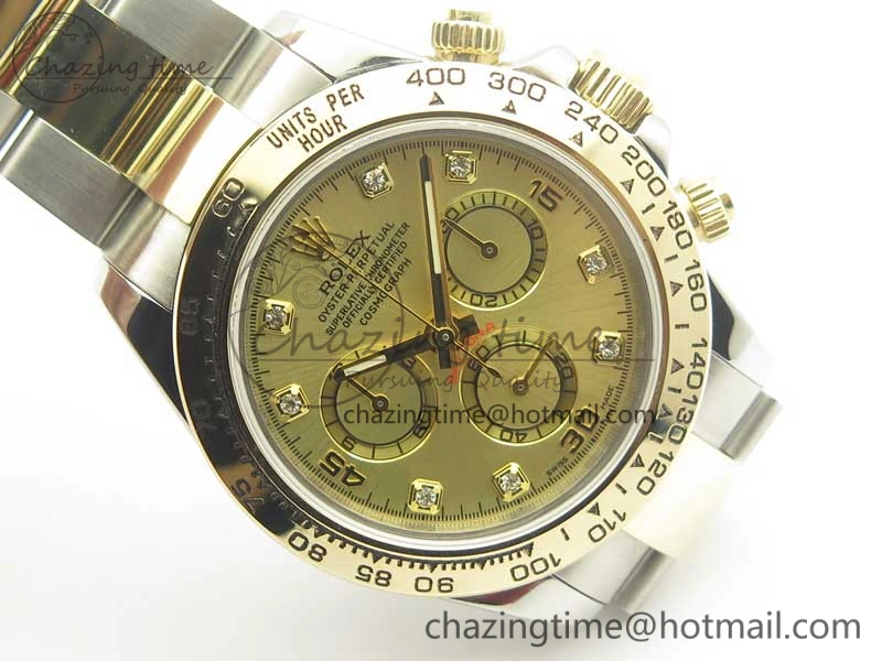 Daytona SS YG TW 116523 Wrapped V2 1:1 Best Edition Gold Dial Diamonds Markers on SS Bracelet A7750