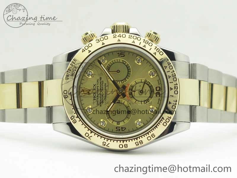 Daytona SS YG TW 116523 Wrapped V2 1:1 Best Edition Gold Dial Diamonds Markers on SS Bracelet A7750