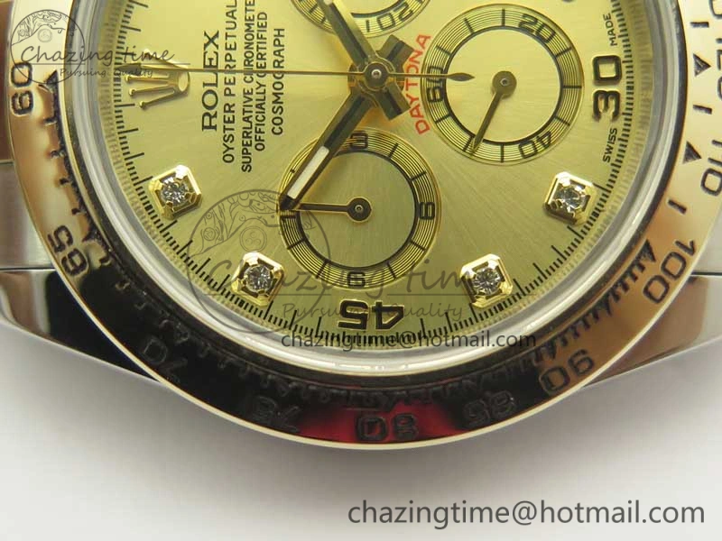 Daytona SS YG TW 116523 Wrapped V2 1:1 Best Edition Gold Dial Diamonds Markers on SS Bracelet A7750