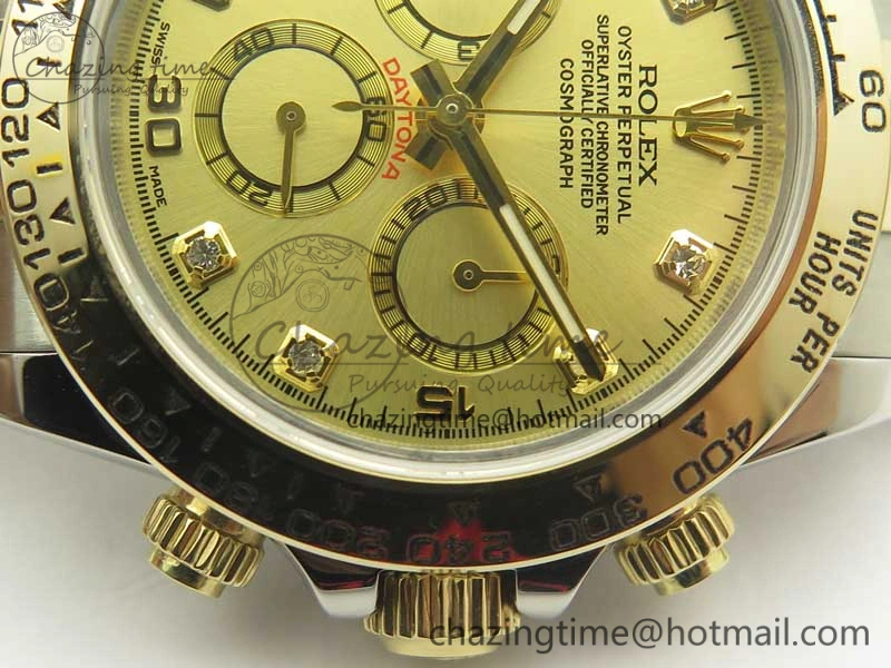 Daytona SS YG TW 116523 Wrapped V2 1:1 Best Edition Gold Dial Diamonds Markers on SS Bracelet A7750