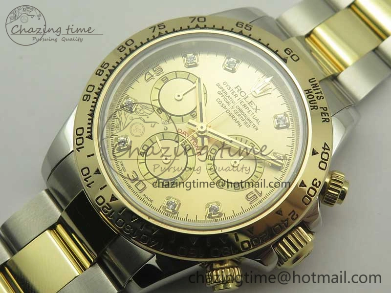 Daytona SS YG TW 116523 Wrapped V2 1:1 Best Edition Gold Dial Diamonds Markers on SS Bracelet A7750