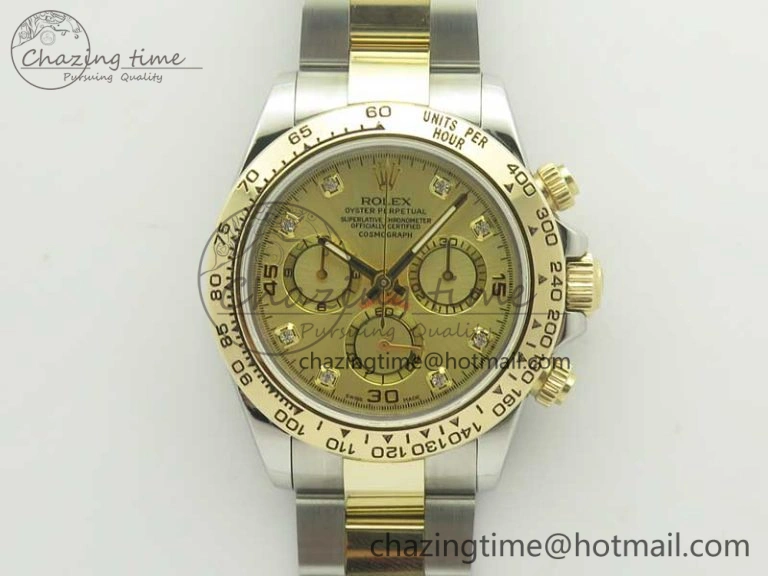 Daytona SS YG TW 116523 Wrapped V2 1:1 Best Edition Gold Dial Diamonds Markers on SS Bracelet A7750