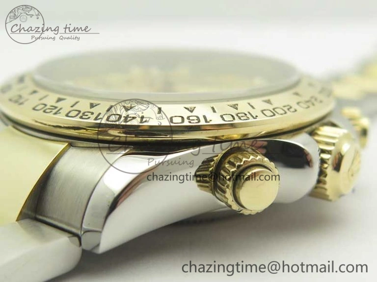 Daytona SS YG TW 116523 Wrapped V2 1:1 Best Edition Gold Dial Diamonds Markers on SS Bracelet A7750