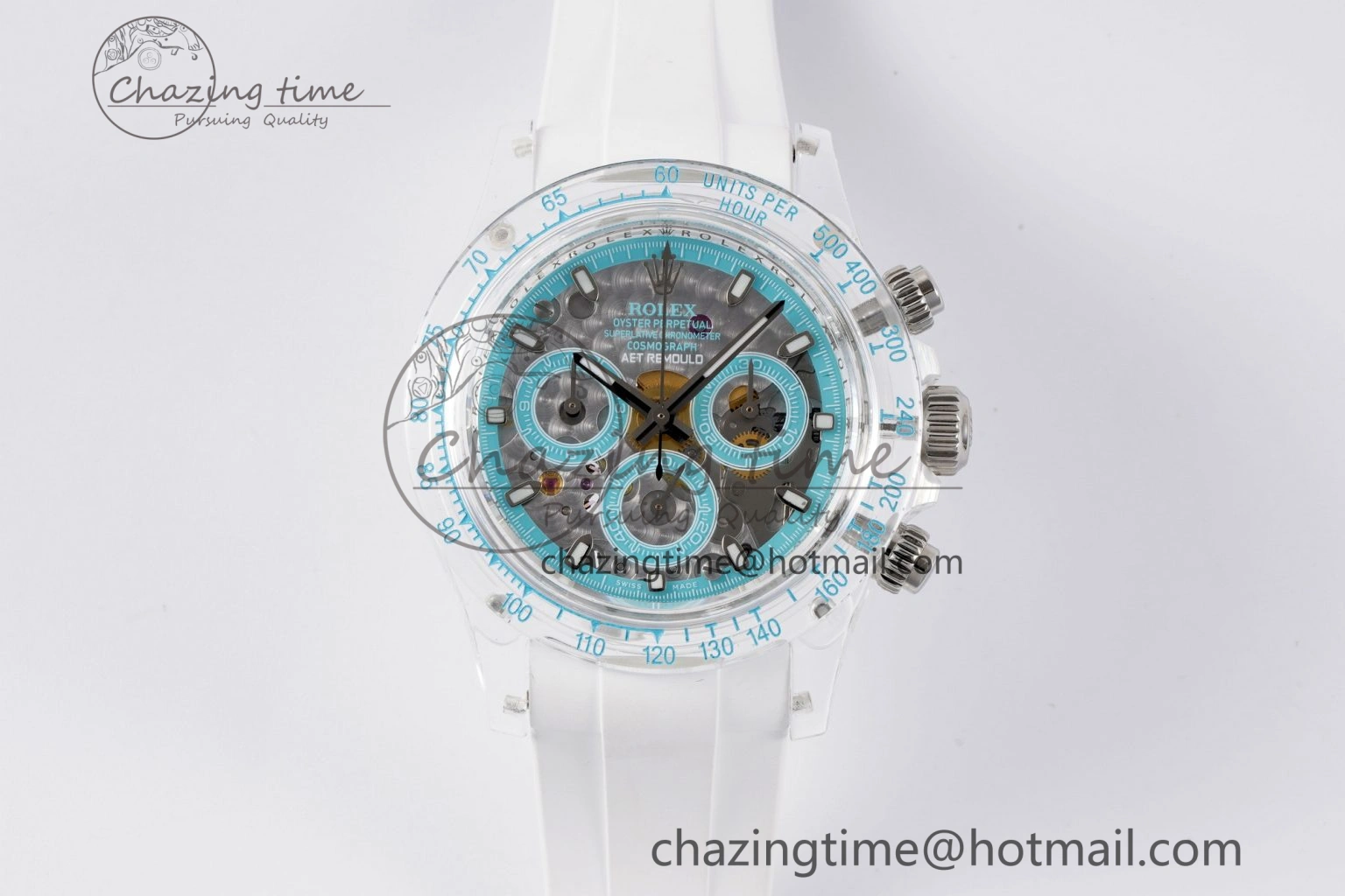Daytona Transparent IPK Best Edition Transparent Blue Dial on White Rubber Strap SA4130