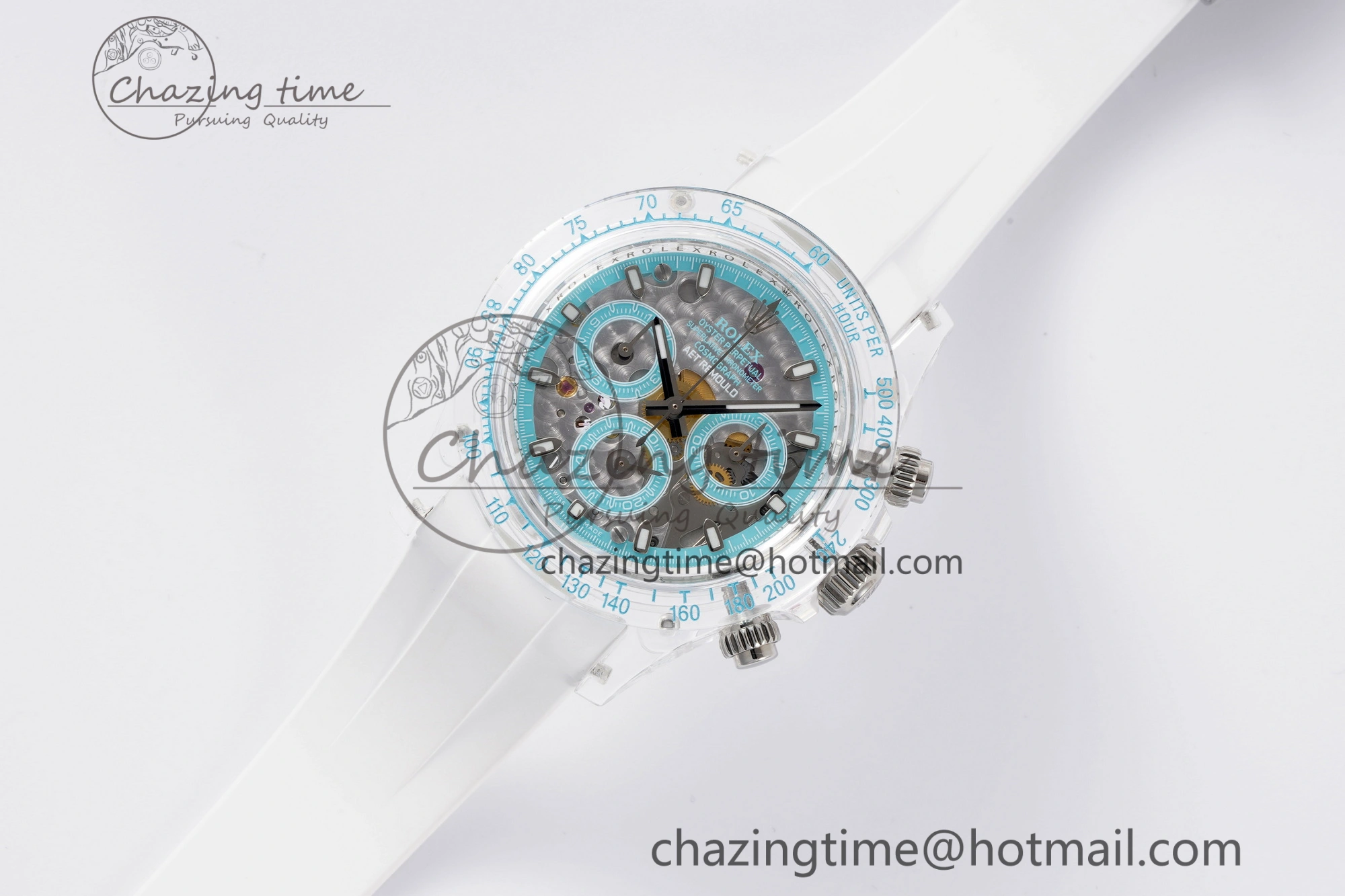 Daytona Transparent IPK Best Edition Transparent Blue Dial on White Rubber Strap SA4130