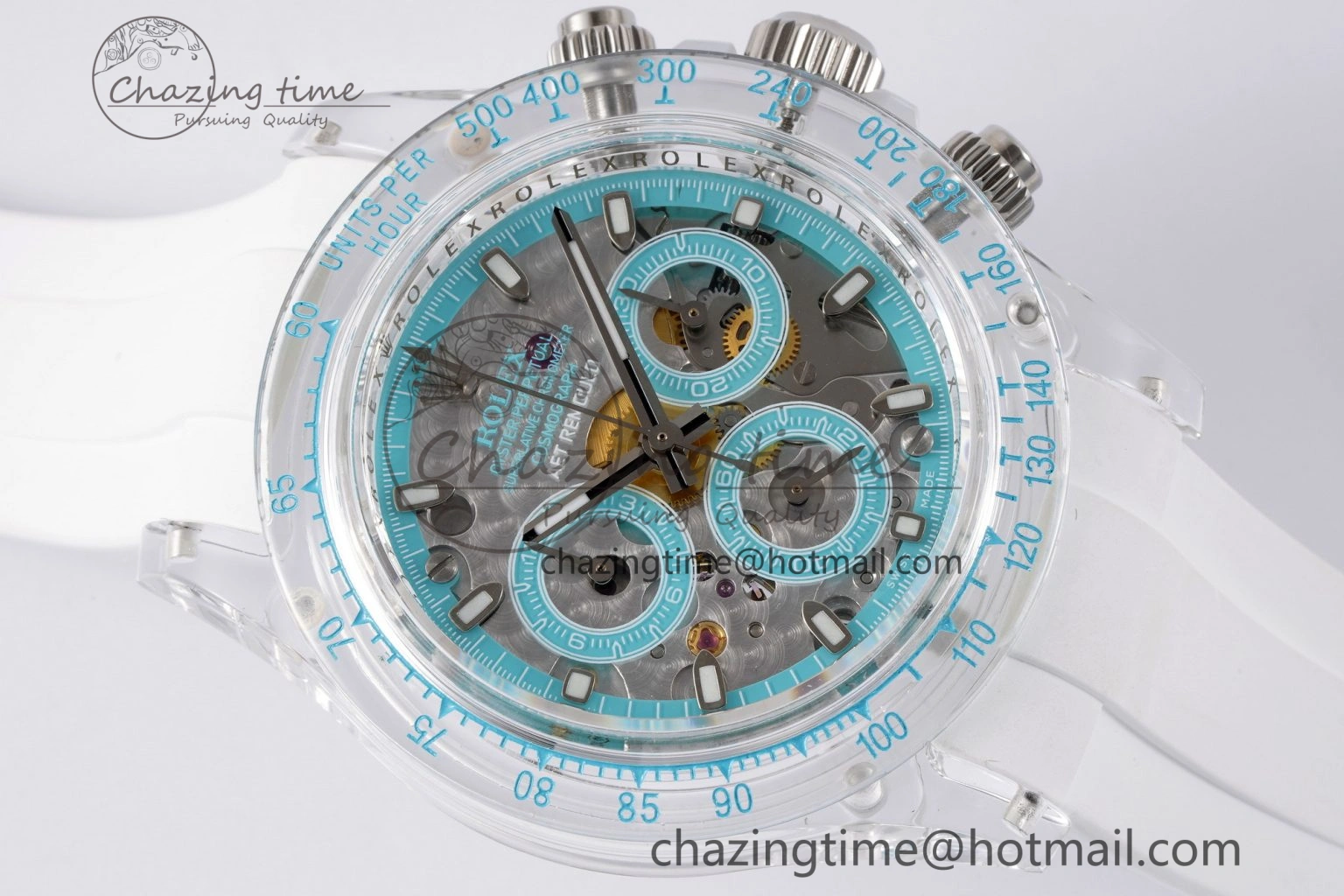 Daytona Transparent IPK Best Edition Transparent Blue Dial on White Rubber Strap SA4130