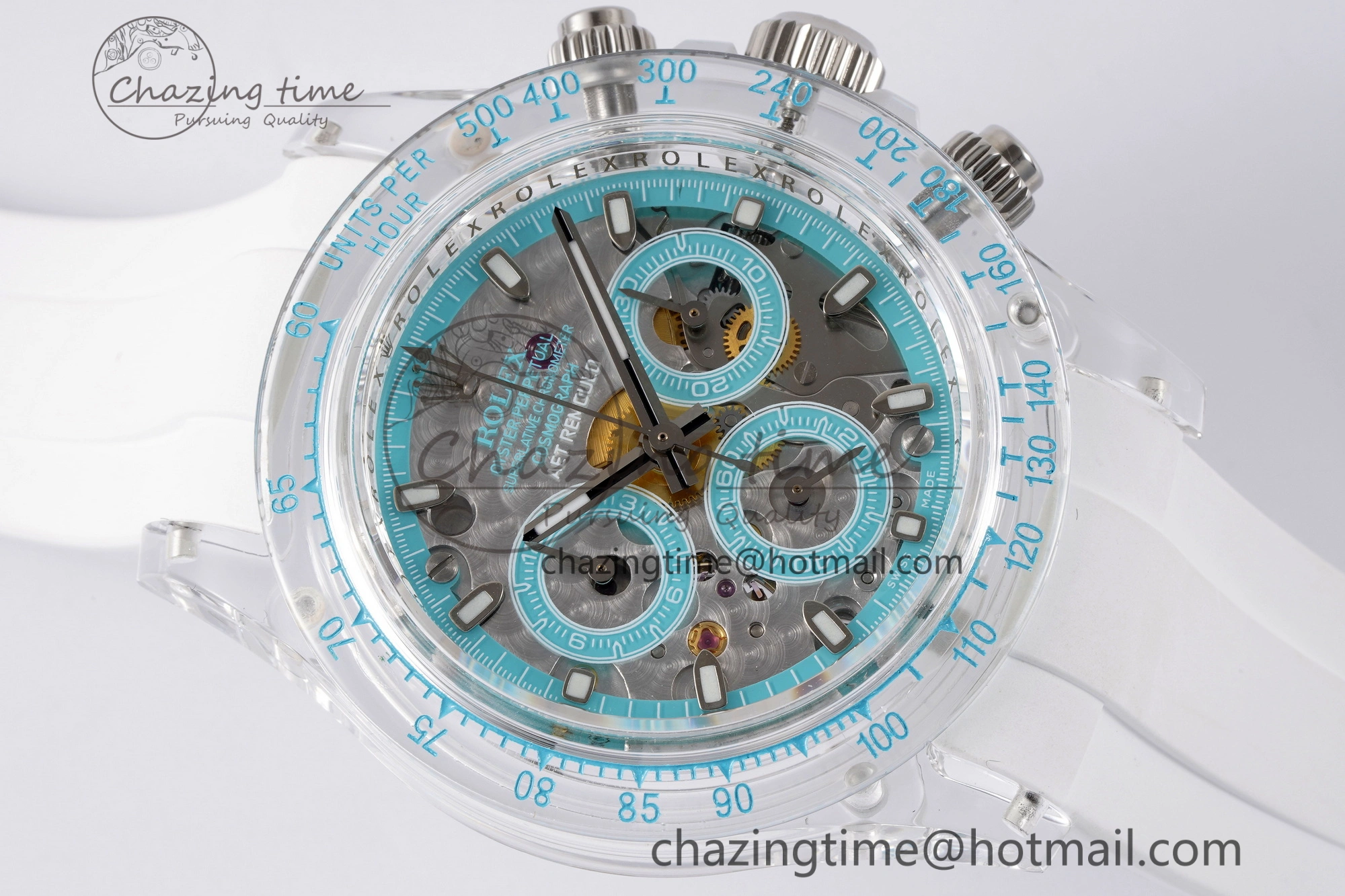 Daytona Transparent IPK Best Edition Transparent Blue Dial on White Rubber Strap SA4130