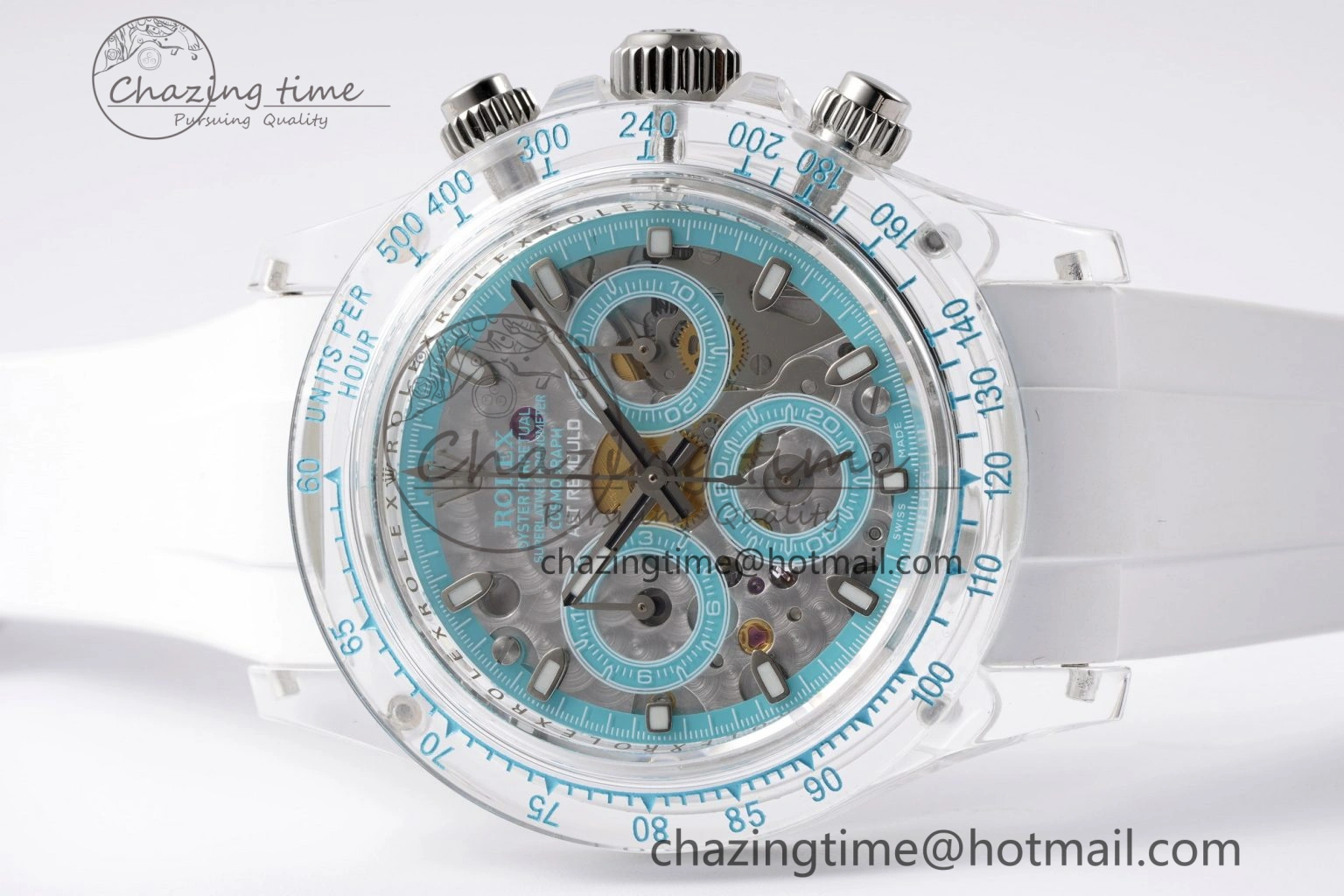 Daytona Transparent IPK Best Edition Transparent Blue Dial on White Rubber Strap SA4130
