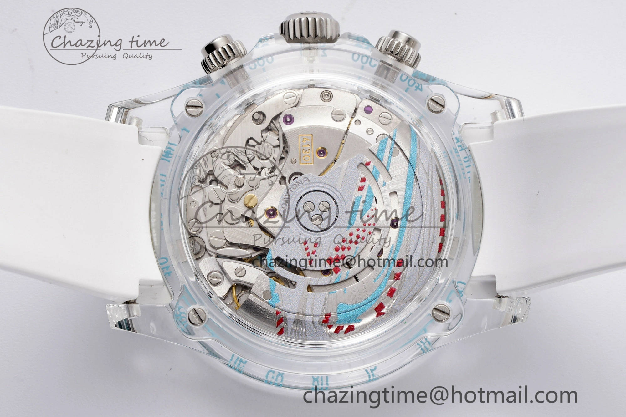 Daytona Transparent IPK Best Edition Transparent Blue Dial on White Rubber Strap SA4130