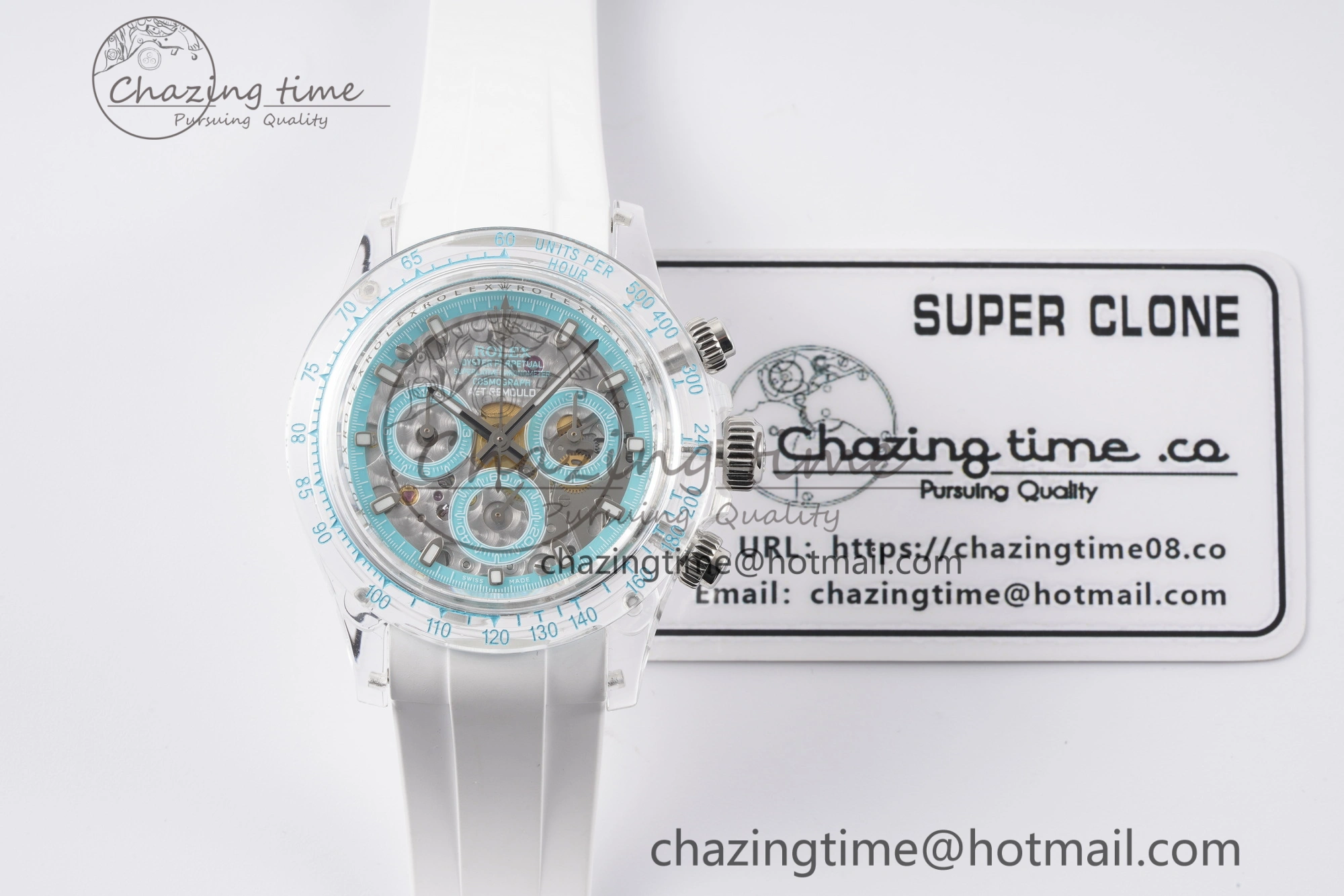Daytona Transparent IPK Best Edition Transparent Blue Dial on White Rubber Strap SA4130