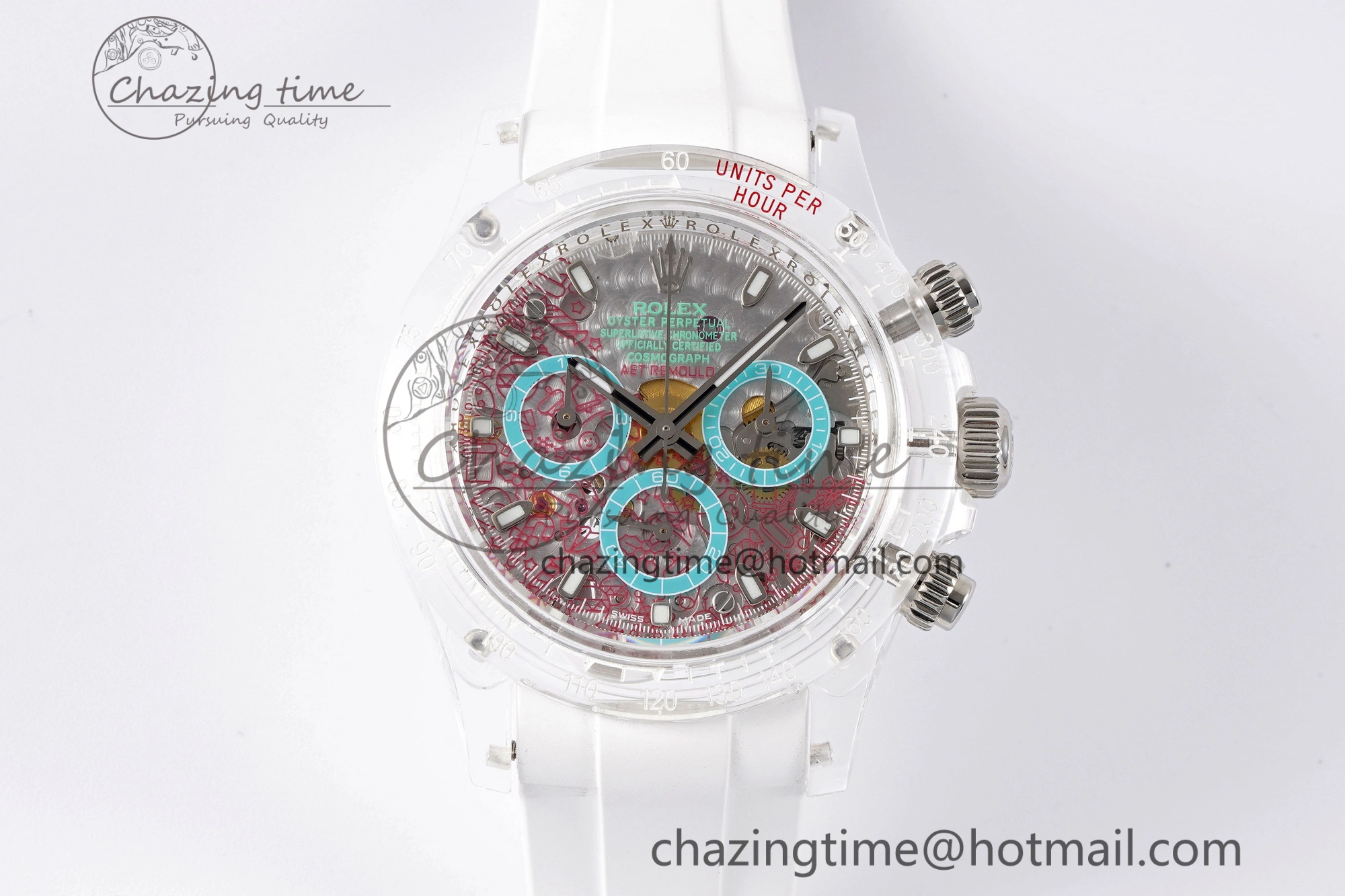 Daytona Transparent IPK Best Edition Transparent Red Dial on White Rubber Strap SA4130
