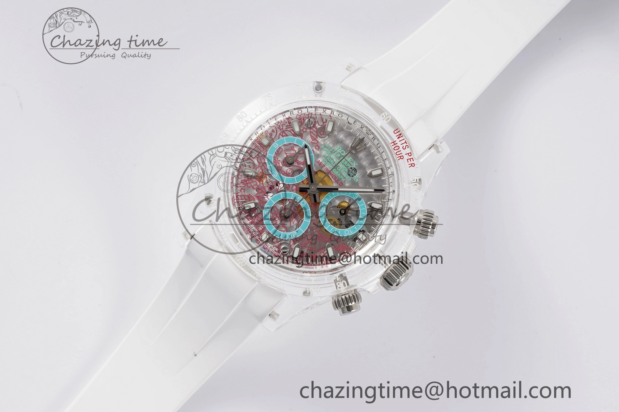 Daytona Transparent IPK Best Edition Transparent Red Dial on White Rubber Strap SA4130
