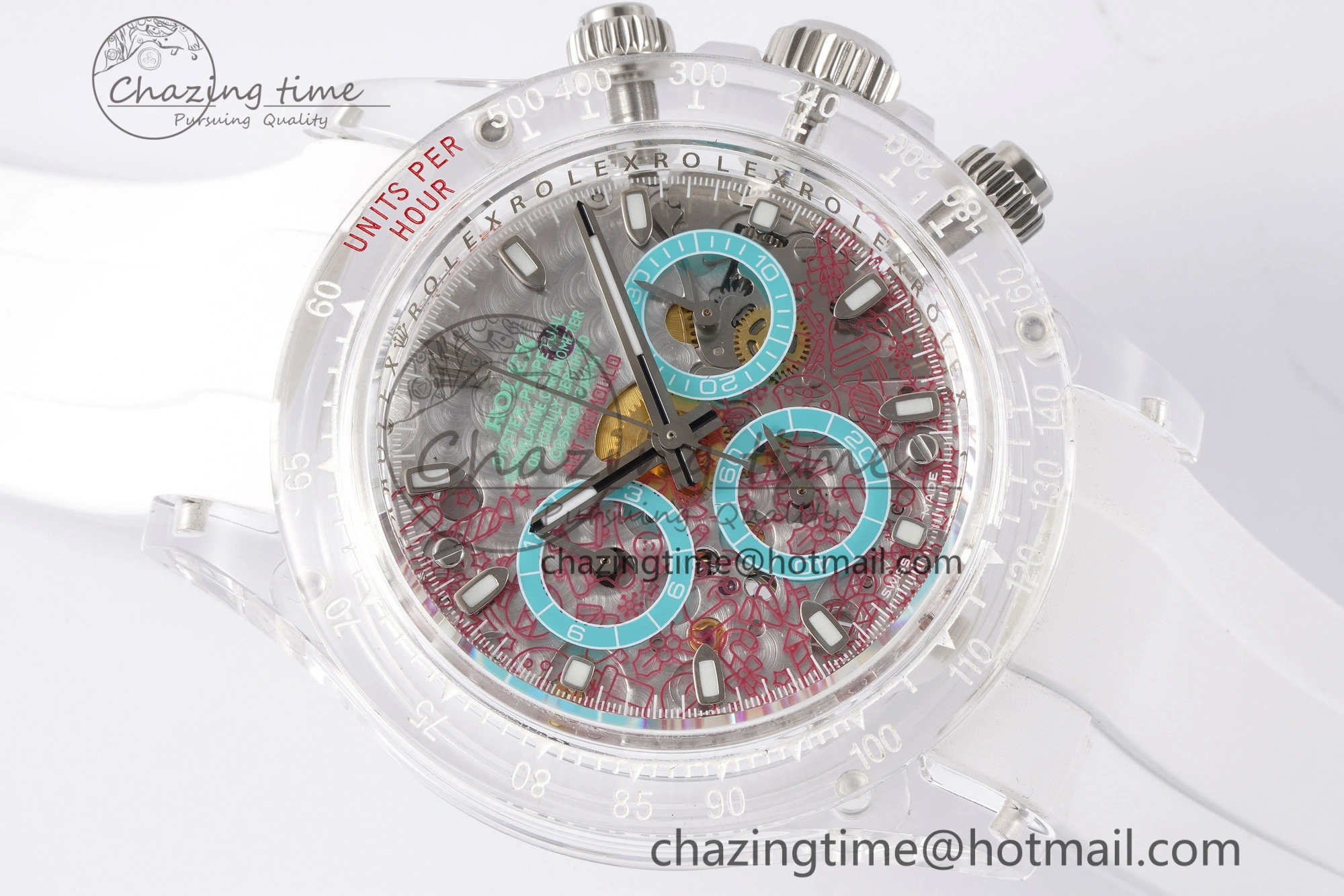 Daytona Transparent IPK Best Edition Transparent Red Dial on White Rubber Strap SA4130