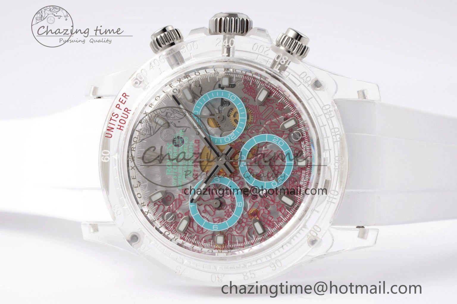 Daytona Transparent IPK Best Edition Transparent Red Dial on White Rubber Strap SA4130