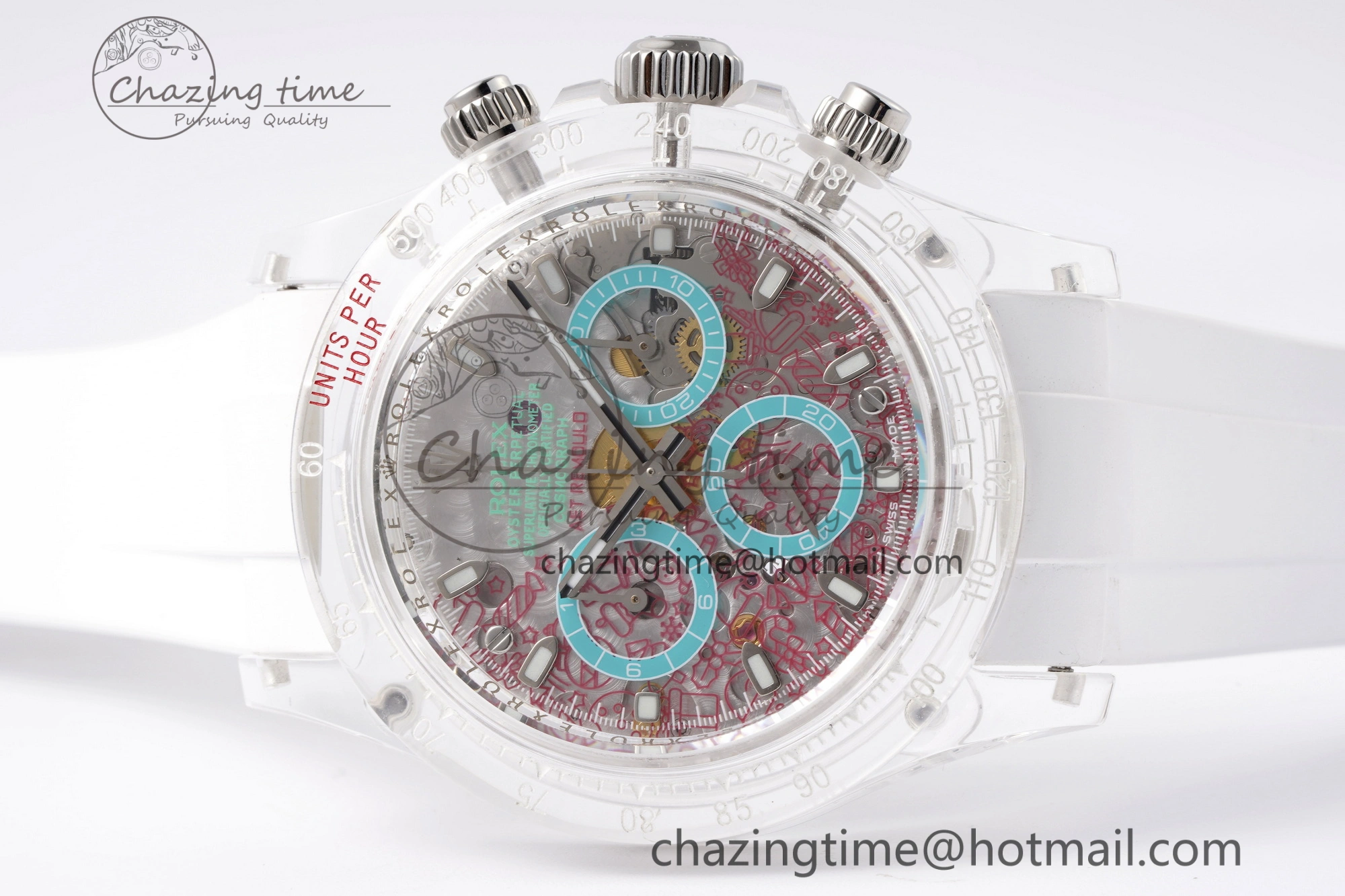 Daytona Transparent IPK Best Edition Transparent Red Dial on White Rubber Strap SA4130