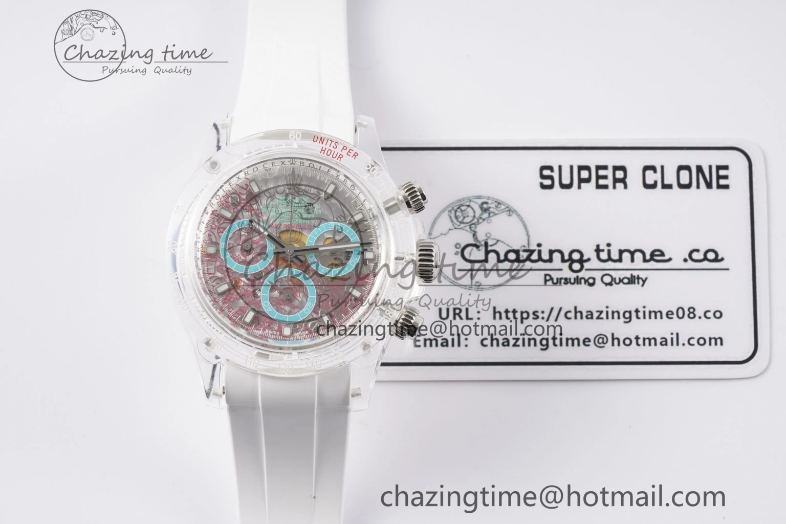 Daytona Transparent IPK Best Edition Transparent Red Dial on White Rubber Strap SA4130