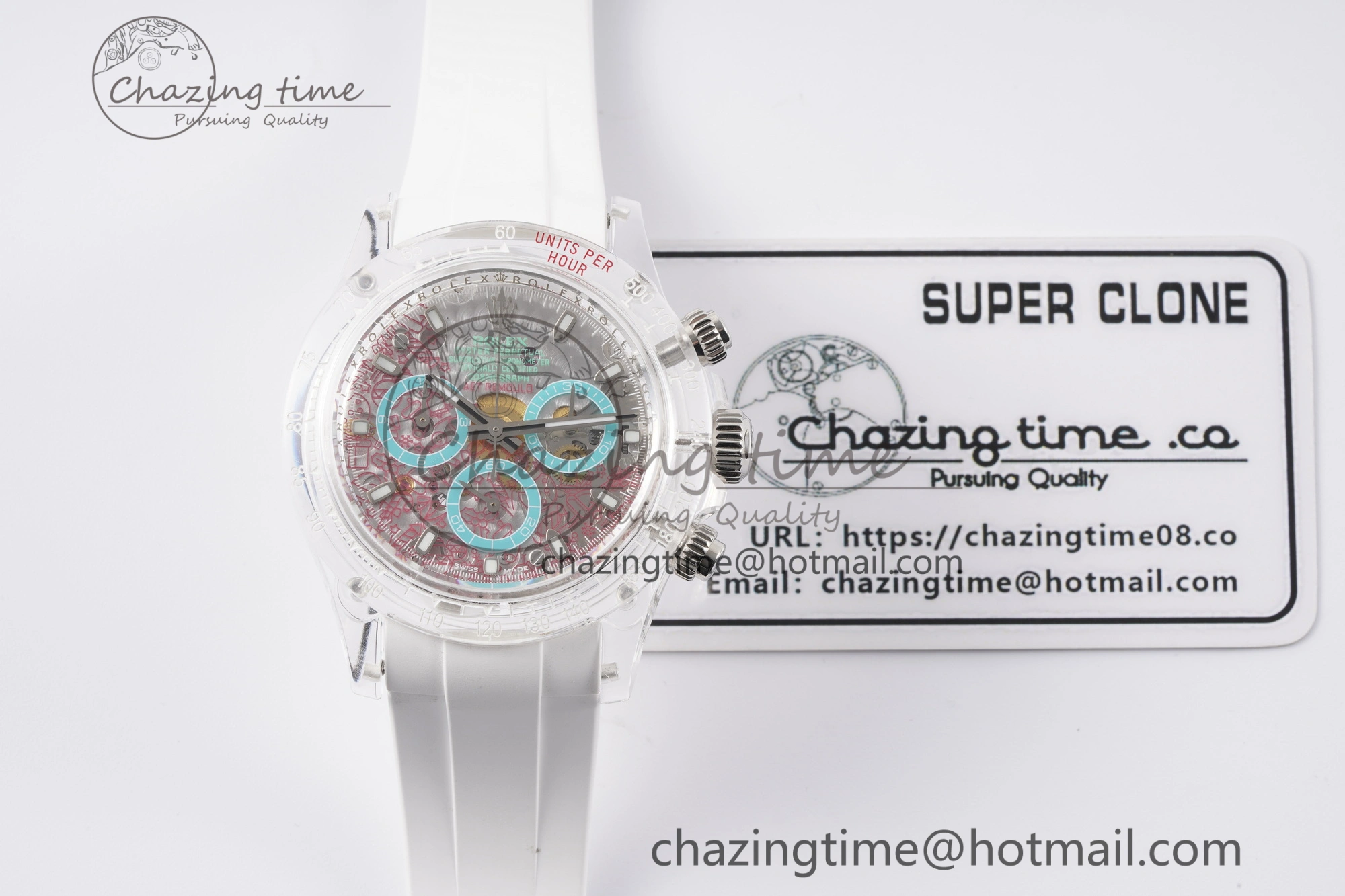 Daytona Transparent IPK Best Edition Transparent Red Dial on White Rubber Strap SA4130