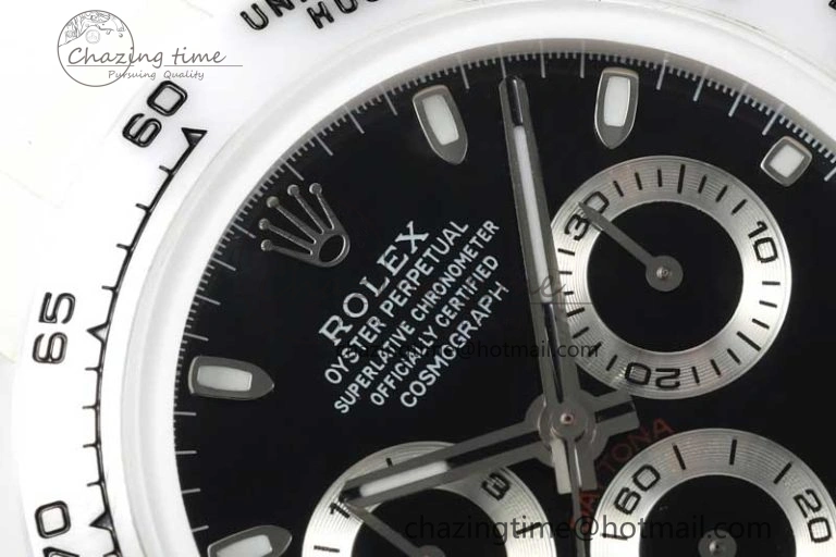 Daytona White Ceramic 5GF Best Edition Black Dial on White Rubber Strap A7750