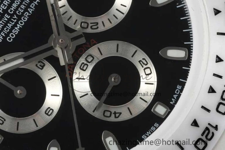Daytona White Ceramic 5GF Best Edition Black Dial on White Rubber Strap A7750