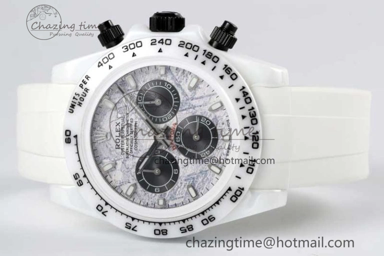 Daytona White Ceramic 5GF Best Edition Meteorite Dial on White Rubber Strap A7750