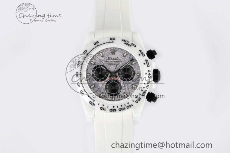 Daytona White Ceramic 5GF Best Edition Meteorite Dial on White Rubber Strap A7750