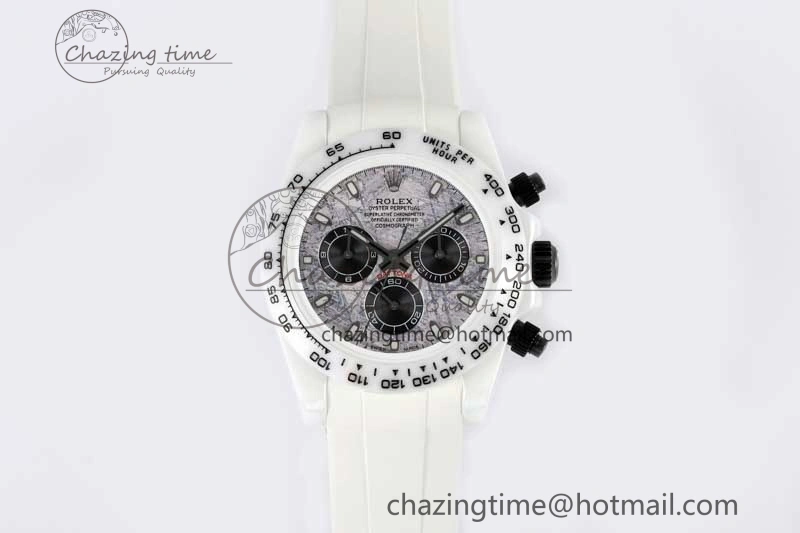Daytona White Ceramic 5GF Best Edition Meteorite Dial on White Rubber Strap A7750
