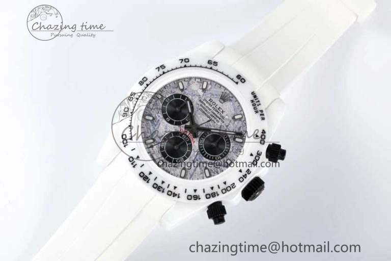 Daytona White Ceramic 5GF Best Edition Meteorite Dial on White Rubber Strap A7750