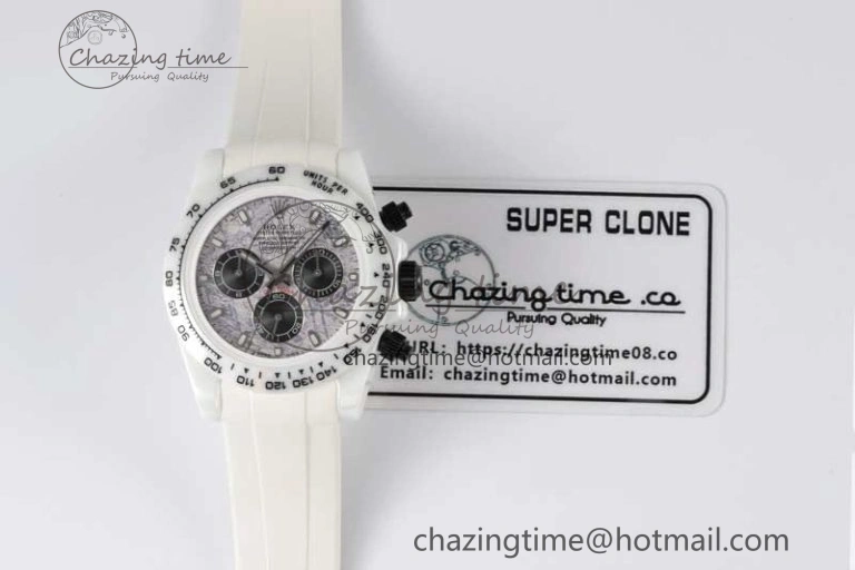 Daytona White Ceramic 5GF Best Edition Meteorite Dial on White Rubber Strap A7750