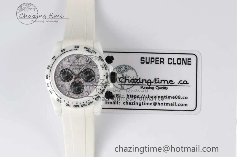 Daytona White Ceramic 5GF Best Edition Meteorite Dial on White Rubber Strap A7750
