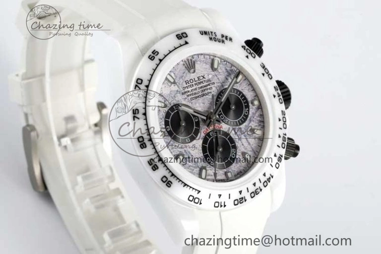 Daytona White Ceramic 5GF Best Edition Meteorite Dial on White Rubber Strap A7750