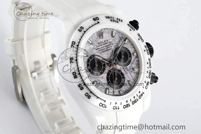 Daytona White Ceramic 5GF Best Edition Meteorite Dial on White Rubber Strap A7750