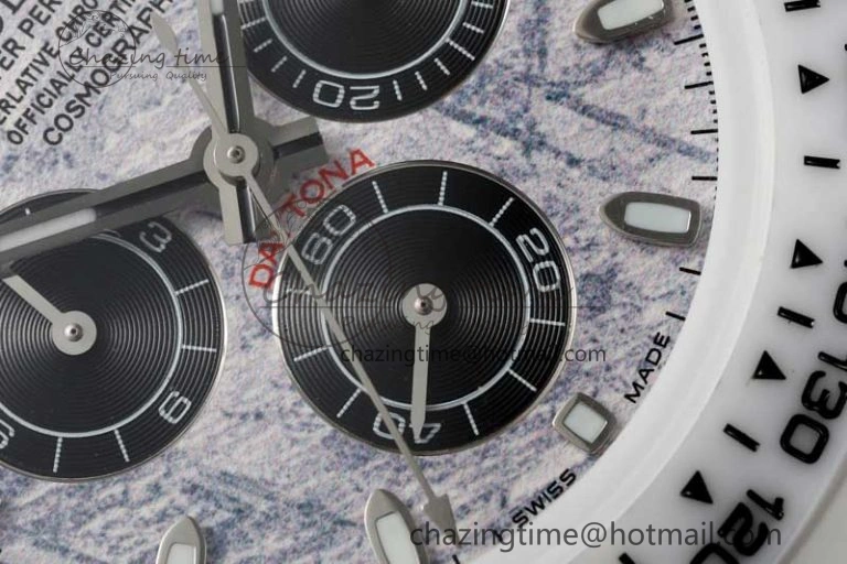 Daytona White Ceramic 5GF Best Edition Meteorite Dial on White Rubber Strap A7750