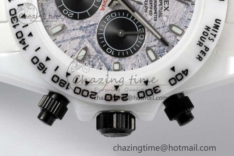Daytona White Ceramic 5GF Best Edition Meteorite Dial on White Rubber Strap A7750