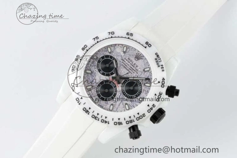 Daytona White Ceramic 5GF Best Edition Meteorite Dial on White Rubber Strap A7750