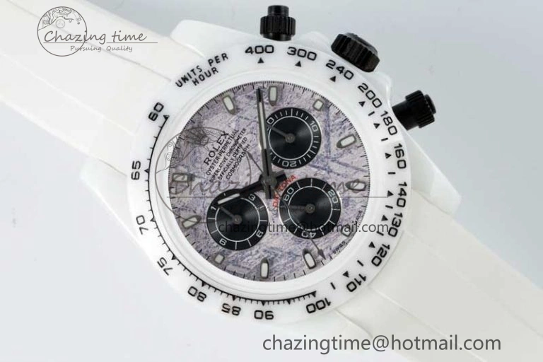 Daytona White Ceramic 5GF Best Edition Meteorite Dial on White Rubber Strap A7750