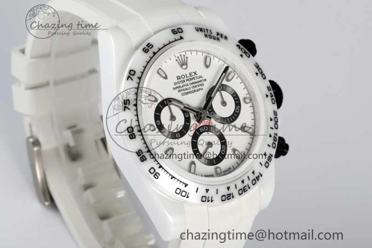 Daytona White Ceramic 5GF Best Edition White Black Dial on White Rubber Strap A7750