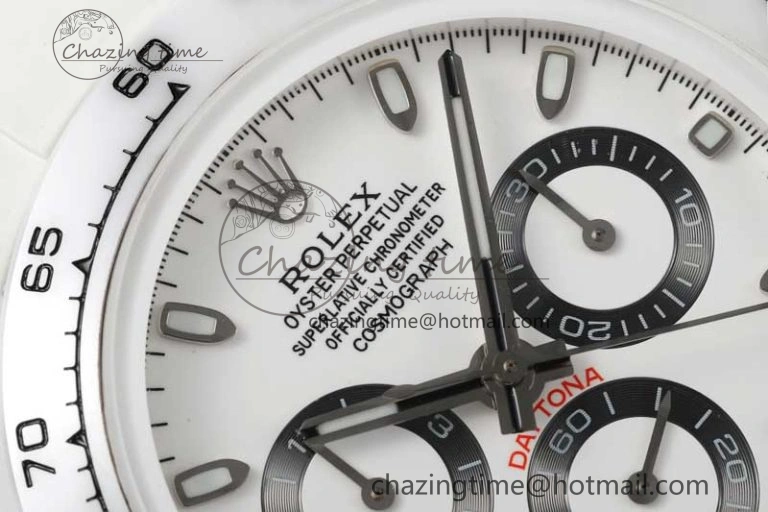 Daytona White Ceramic 5GF Best Edition White Black Dial on White Rubber Strap A7750